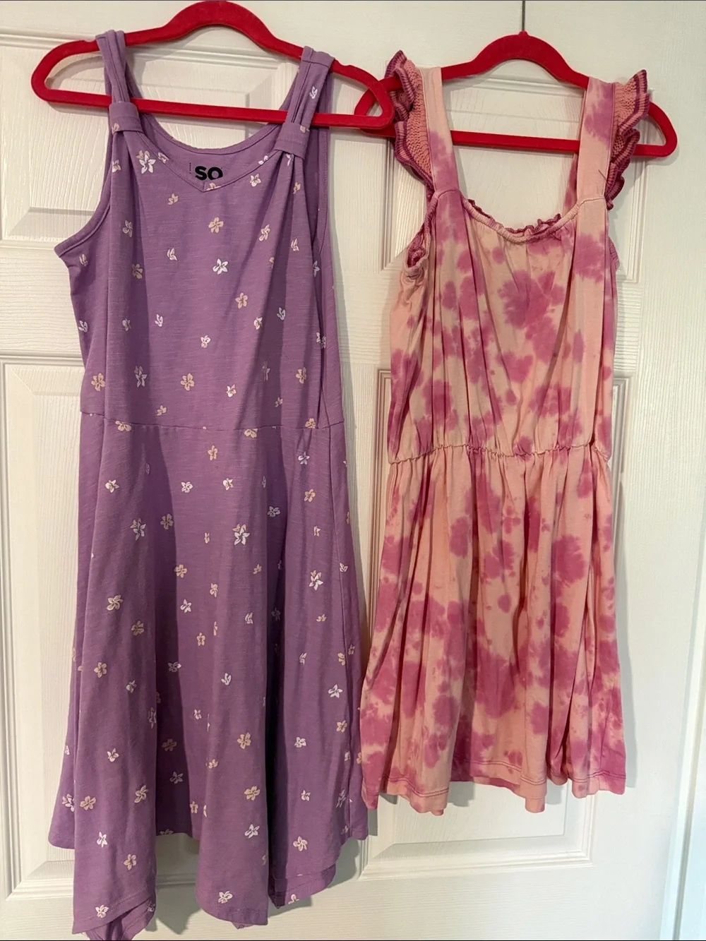 SO Purple Floral Tank Dress & Pink Tie-Dye Ruffle Strap Dress Set